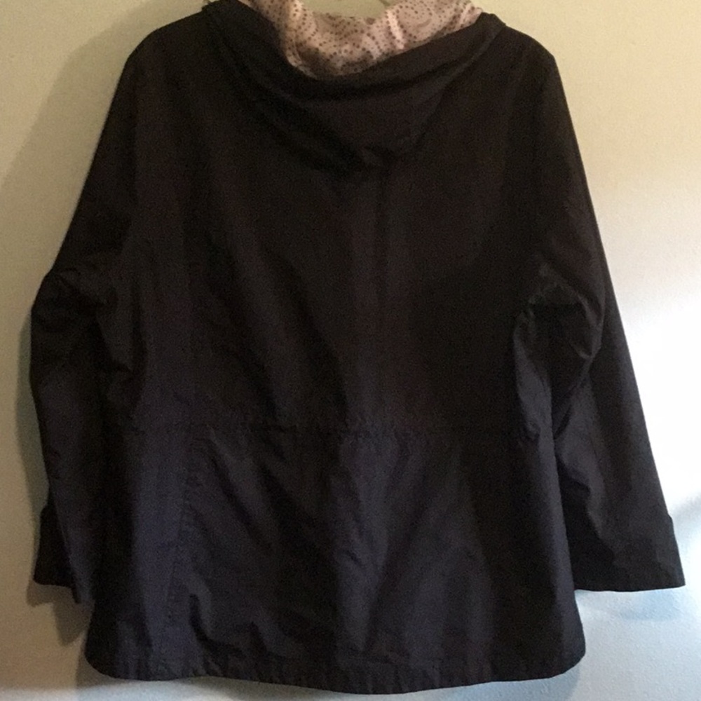 Free Country Black Hooded Raincoat with Polka-Dot Lining - Picture 3 of 6